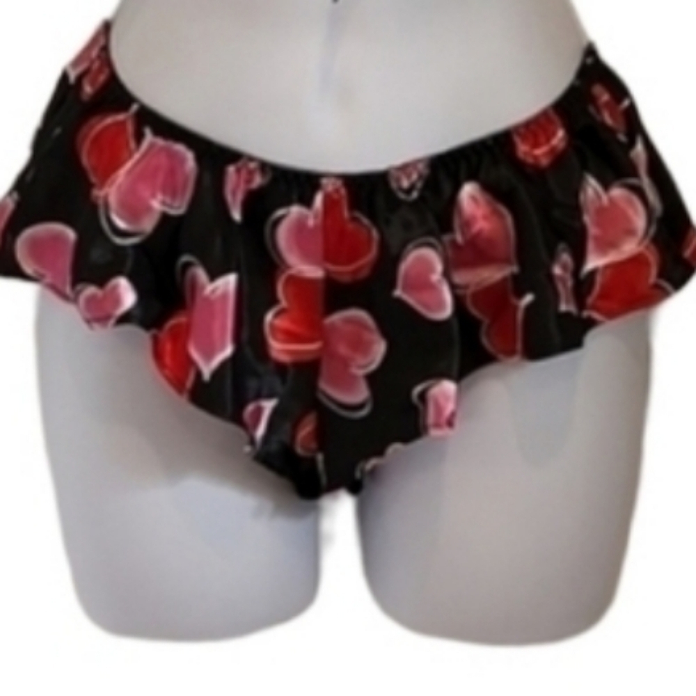 Heart Detail Satin Sleep Cheeky Shorts Lingerie